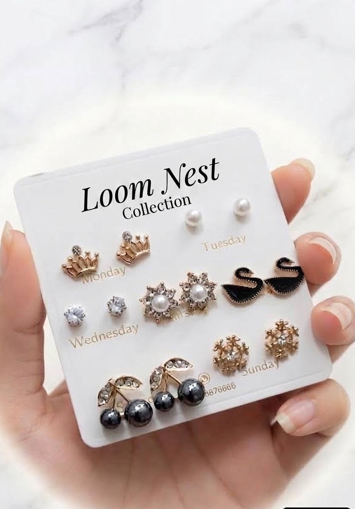 Mix-n-Match Magic! 6 Pairs Trendy Stud Earrings Set - Loom Nest