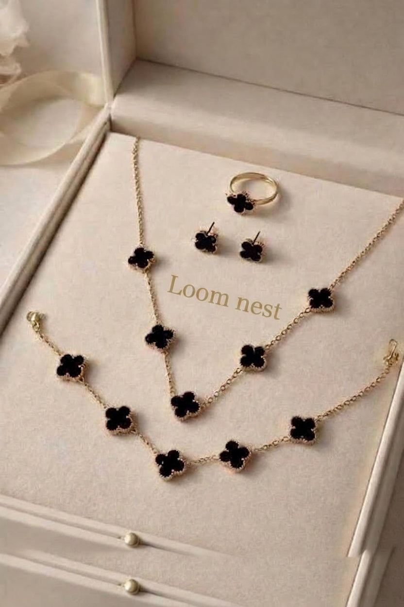 Elegant Black Clover Gold Jewelry Set ✨