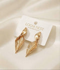 Elegant Golden Twisted Leaf Earrings by LOOM NEST