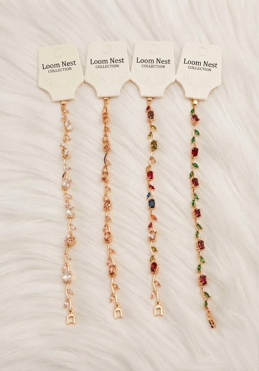 Loom Nest Collection Delicate Vine Gemstone Bracelets | Minimalist Floral Chain Bracelets